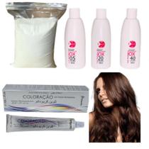 Kit Cabelo Castanho Claro 5.0 + 2 OX 90ml e Sache Pó Descolorante