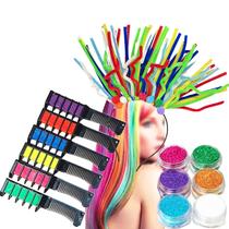 Kit Cabelo Maluco: Tiara Molinha + Giz Tintura Temporária 6 Cores + 6 Cores Glitter = 13 Produtos