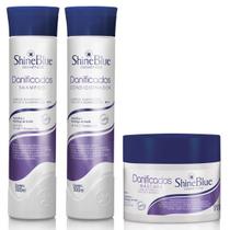 Kit Cabelos Danificados Shine Blue Shampoo Cond Máscara
