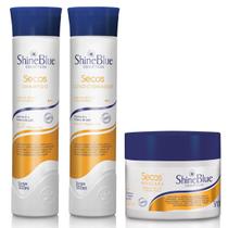 Kit Cabelos Secos Shine Blue Shampoo Condicionador Máscara