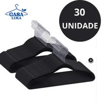 KIT Cabide de Veludo Adulto Ultra Fino Antideslizante closet - Preto