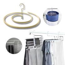Kit Cabide Multifuncional Retrátil 5 Divisórias + Varal Espiral Secagem Rápida Kit Cabide Multifuncional Retrátil 5 Divisórias + Varal Espiral Secagem Rápida