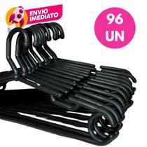 Kit Cabide Plástico 10mm Preto Adulto Grande Reforçado Premium Roupas Casaco Vestido Closet