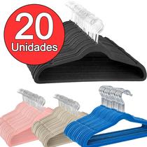 Kit Cabide Veludo Adulto 20un Atacado Slim Antideslizante De Roupas