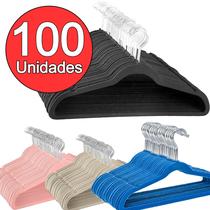 Kit Cabide Veludo Infantil 100un Atacado Slim Antideslizante De Roupas