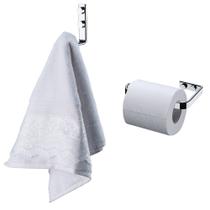 Kit cabideiro papeleira toalheiro suporte porta toalhas papel higiênico de parede lavabo aço cromado