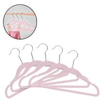 Kit Cabides De Veludo Anti Deslizante Infantil 5 Peças Rosa Organizar Quarto Menino Roupas Bebe Buba