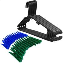 Kit cabides pretos reforçados mais 24 super prendedores sem mola não enferruja a roupa Kit cabides pretos reforçados mais 24 super prendedores sem mola não enferruja a roupa