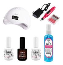 Kit Cabine 48w Lirió Primer Top Coat Base Em Gel Prep Motor