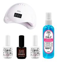 Kit Cabine 48w Lirió Primer Top Coat Base Em Gel Prep