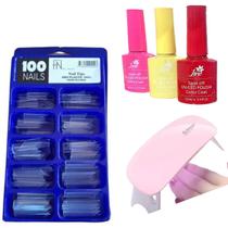 Kit Cabine Led Uv Bivolt 100 Tips 3 Esmaltes Manicure