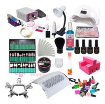 Kit Cabine Lixa Elétrica Luminária Gel Óleo Pincel Aspirador