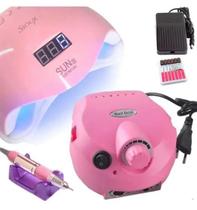 Kit Cabine Sun 5 Led Uv 48w + Lixa Lixadeira Porquinho 45000 Profissional Nail Drill Manicure Master Motorzinho Elétrica