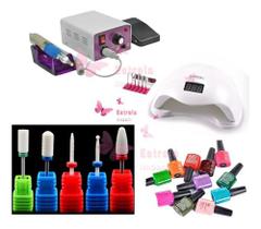 Kit Cabine Unha Lixadeira Elétrica Brocas Cerâmica Esmalte