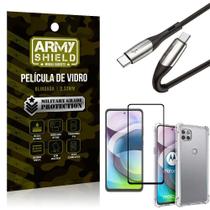 Kit Cabo 2 Pontas Tipo C Moto G 5G + Capinha + Película 3D