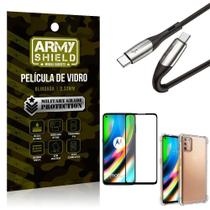 Kit Cabo 2 Pontas Tipo C Moto G9 Plus + Capa + Película 3D