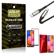 Kit Cabo 2 Pontas Tipo C Samsung A20S + Capa + Película 3D - Armyshield