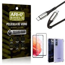 Kit Cabo 2 Pontas Tipo C Samsung S21 + Capa + Película 3D - Armyshield
