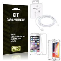 Kit Cabo 2M Para Iphon 7+Capa Anti Shock+Película Vidro