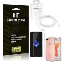 Kit Cabo 2M Para Iphon 8 Plus+Capa Anti Shock+Película Vidro