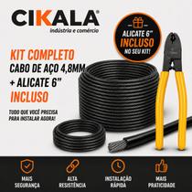 Kit Cabo de Aço 6mm 100 Metros Revestido Preto Flexível e Alicate 8 Polegadas para Guarda Corpo Kit Cabo de Aço 6mm 100 Metros Revestido Preto Flexível e Alicate 8 Polegadas para Guarda Corpo