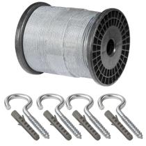 Kit Cabo De Aço Varal 1,6mm Plastificado 20 Metros Com 4 Ganchos Bucha 10 Reforçado Kit Cabo De Aço Varal 1,6mm Plastificado 20 Metros Com 4 Ganchos Bucha 10 Reforçado