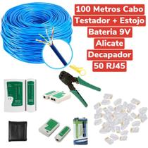 Kit cabo de rede 100m + alicate rj45rj11 + testador + 50rj45 + bateria 9v azul