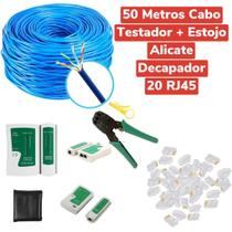 Kit cabo de rede 50m azul + alicate rj45rj11 + testador + 20rj45