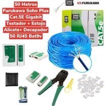 Kit cabo de rede az 50m furukawa alicate+testador+50rj45+bat 9v