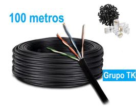 Kit Cabo de Rede CFTV preto 100 metros + 20un Conector RJ45 macho + 20un Capa preta