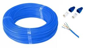 Kit Cabo de Rede rolo c/30 metros / CFTV + 2 conectores rj45 + 2 capinha protetora -- Internet Lan Utp --- Azul