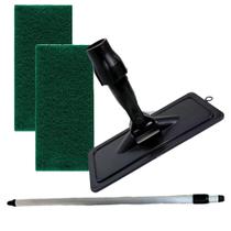 Kit Cabo Extensor 1,3 Metros Alumínio Retrátil + 2 Fibras de Limpeza + Base SUPORTE LT Limpa Tudo Articulado Esponjas Su