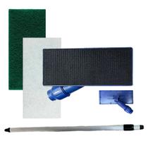 Kit Cabo Extensor 1,3 Metros Alumínio Retrátil + 2 Fibras de Limpeza + Base SUPORTE LT Limpa Tudo Articulado Esponjas Su