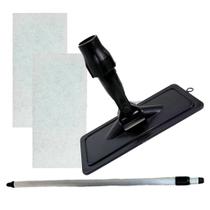 Kit Cabo Extensor 1,3 Metros Alumínio Retrátil + 2 Fibras de Limpeza + Base SUPORTE LT Limpa Tudo Articulado Esponjas Su