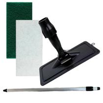 Kit Cabo Extensor 1,5 Metros Alumínio 150cm Retrátil + 2 Fibras de Limpeza + SUPORTE LT Limpa Tudo Base Articulada Supor
