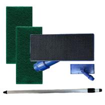 Kit Cabo Extensor 1,5 Metros Alumínio 150cm Retrátil + 2 Fibras de Limpeza + SUPORTE LT Limpa Tudo Base Articulada Supor