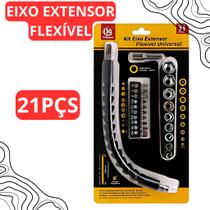 Kit Cabo Extensor com Eixo Flexível 9 Coquetes 5 a 13mm 10 bits de chave 1 Adaptador Extensor 45mm