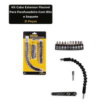 Kit Cabo Extensor Flexível 21 Peças com Bits e Soquetes para Parafusadeira Furadeira Chave Manual