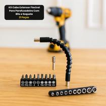 Kit Cabo Extensor Flexível Para Parafusadeira Com Bits e Soquete - 21 Peças Kit Cabo Extensor Flexível Para Parafusadeira Com Bits e Soquete - 21 Peças