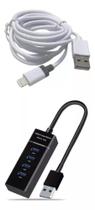 Kit Cabo Lightning 2m Turbo + Extensor Hub Com 4 Entradas Kit Cabo Lightning 2m Turbo + Extensor Hub Com 4 Entradas
