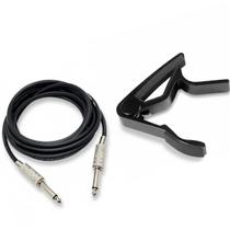 Kit Cabo P10 X P10 5 Metros + Capotraste Violão Eletrico Guitarra Contra Baixo Kit Cabo P10 X P10 5 Metros + Capotraste Violão Eletrico Guitarra Contra Baixo