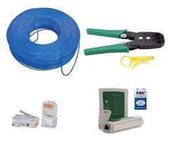 Kit Cabo para Rede Internet 100 Metros, Alicate Crimpar Rj45 + Testador de Cabos e 50 Conector RJ45