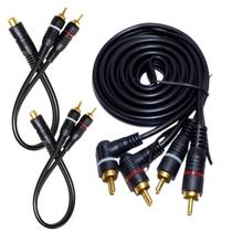 Kit Cabo Rca 1,5 Metro + 2 Cabo Y 2 Macho 1 Femea P/ Modulo Amplificador Cabos Emborrachados Resistente rca anti ruidos