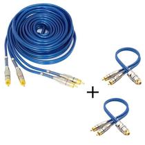 Kit Cabo RCA Blindado 5 Metros + 2 Cabo Y 2Macho 1Fêmea Blindado Som