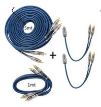 Kit Cabo RCA Blindado 5 Metros Techone + 1 Cabo RCA Blindado 1 Metro + 2 Cabos Y Blindado 1 Fêmea 2 Machos