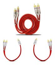 Kit Cabo RCA Blindado Série 400 Vermelho 1 Metro + 2 Cabos Y Série 400 Vermelho