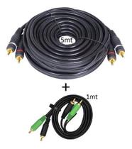 Kit Cabo RCA Emborrachado 5 Metros Techone + 1 Cabo RCA 1 Metro Techone
