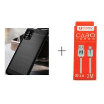 Kit Cabo Tipo C 2M 3.0 Turbo + Capa Capinha Samsung Galaxy A51 na cor Carbon Anti-Impacto Premium