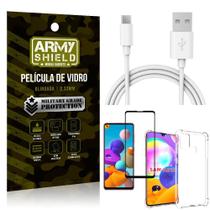 Kit Cabo Usb 2m Tipo C Galaxy A21s + Capa Anti Impacto + Película Vidro 3D - Arymshield