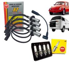 Kit Cabos de Vela + Jogo 4 Velas Fusca Kombi 1600 Com Pino NGK ST-V13 Kit Cabos de Vela + Jogo 4 Velas Fusca Kombi 1600 Com Pino NGK ST-V13